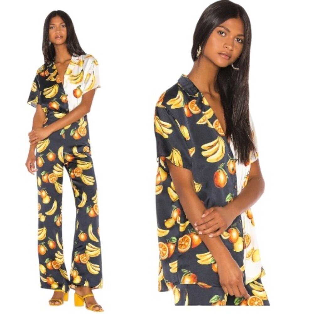 REVOLVE Song of Style Black White Tropical Fruit Blouse & Pants Print Set